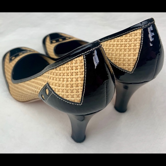 PRADA Straw black p leather high heel Sz 8 / 38.5 - Picture 5 of 16